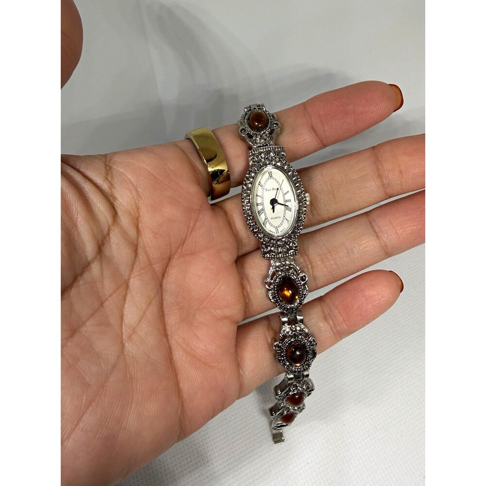 Fred Belay Women’s Silver Tone Bracelet Watch – Working Quartz Watch with Amber
